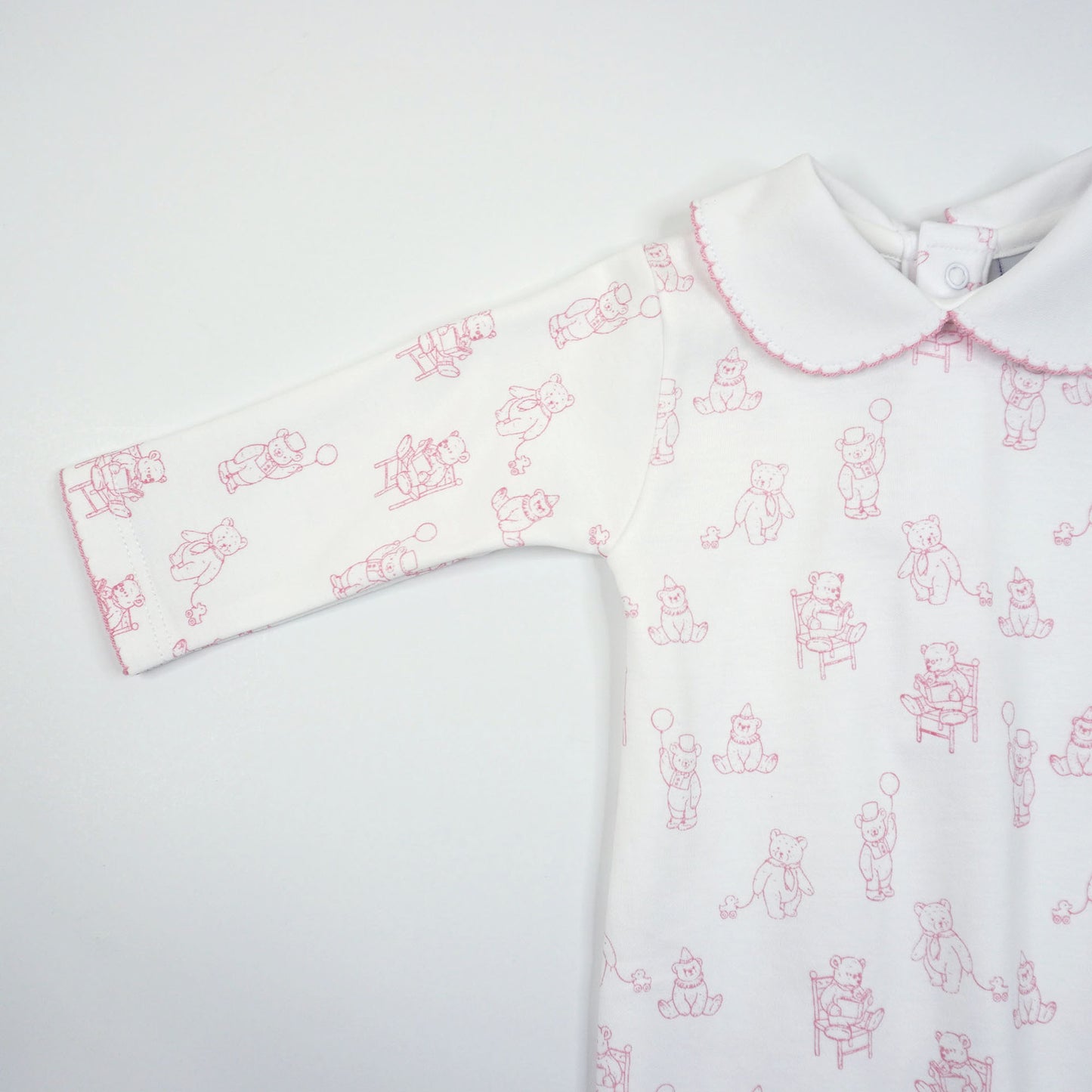 Teddy Bear Pima Cotton Baby Footie with Scalloped Collar
