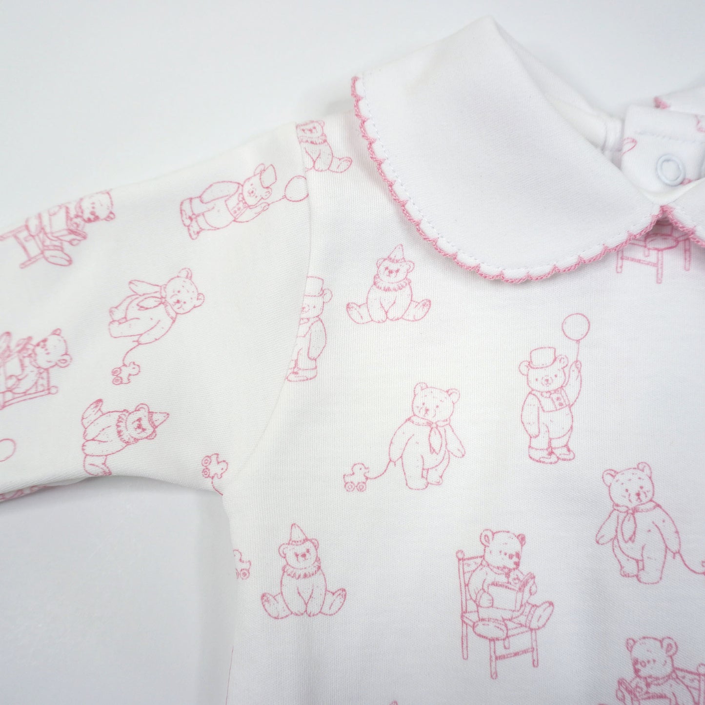 Teddy Bear Pima Cotton Baby Footie with Scalloped Collar