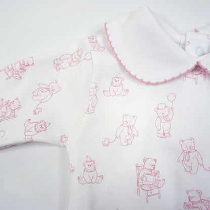 Teddy Bear Pima Cotton Baby Footie with Scalloped Collar
