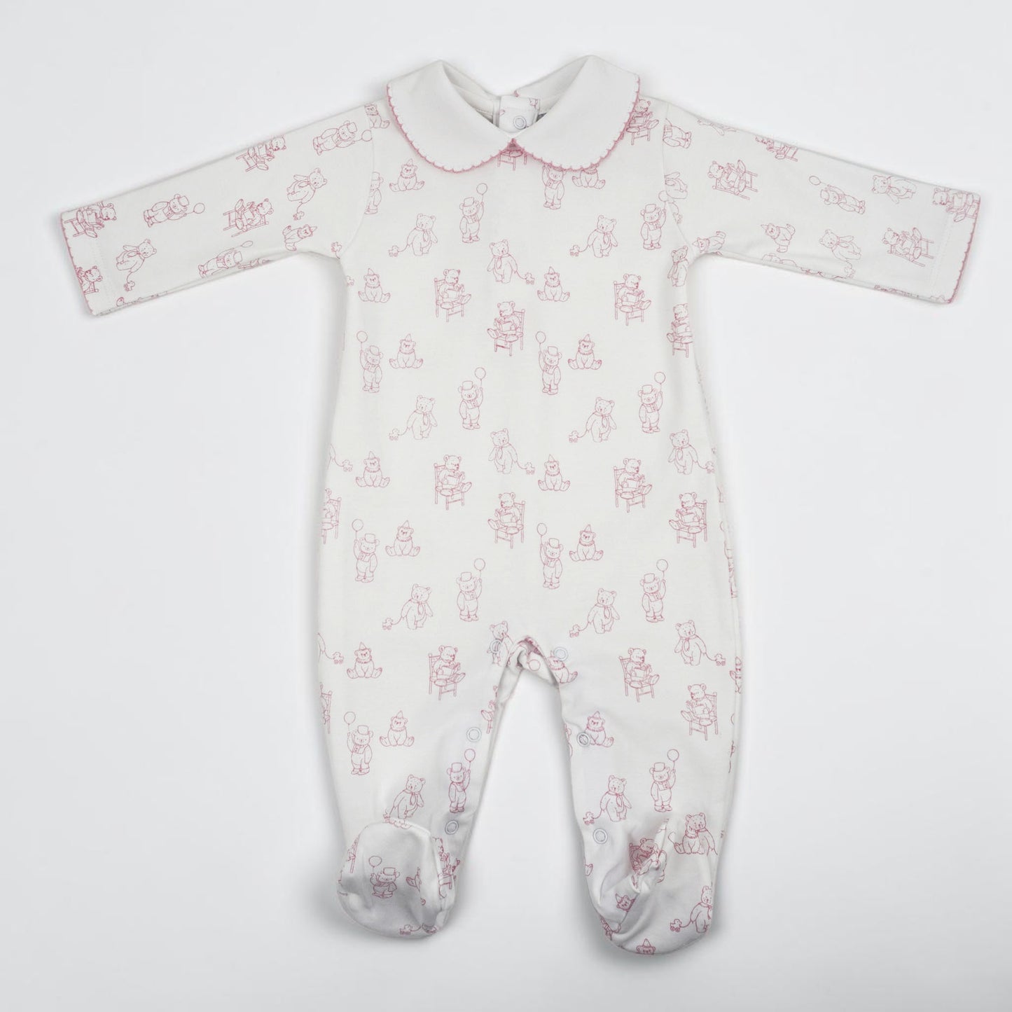 Teddy Bear Pima Cotton Baby Footie with Scalloped Collar