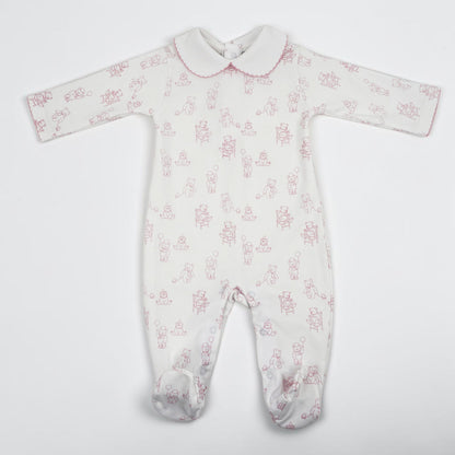 Teddy Bear Pima Cotton Baby Footie with Scalloped Collar