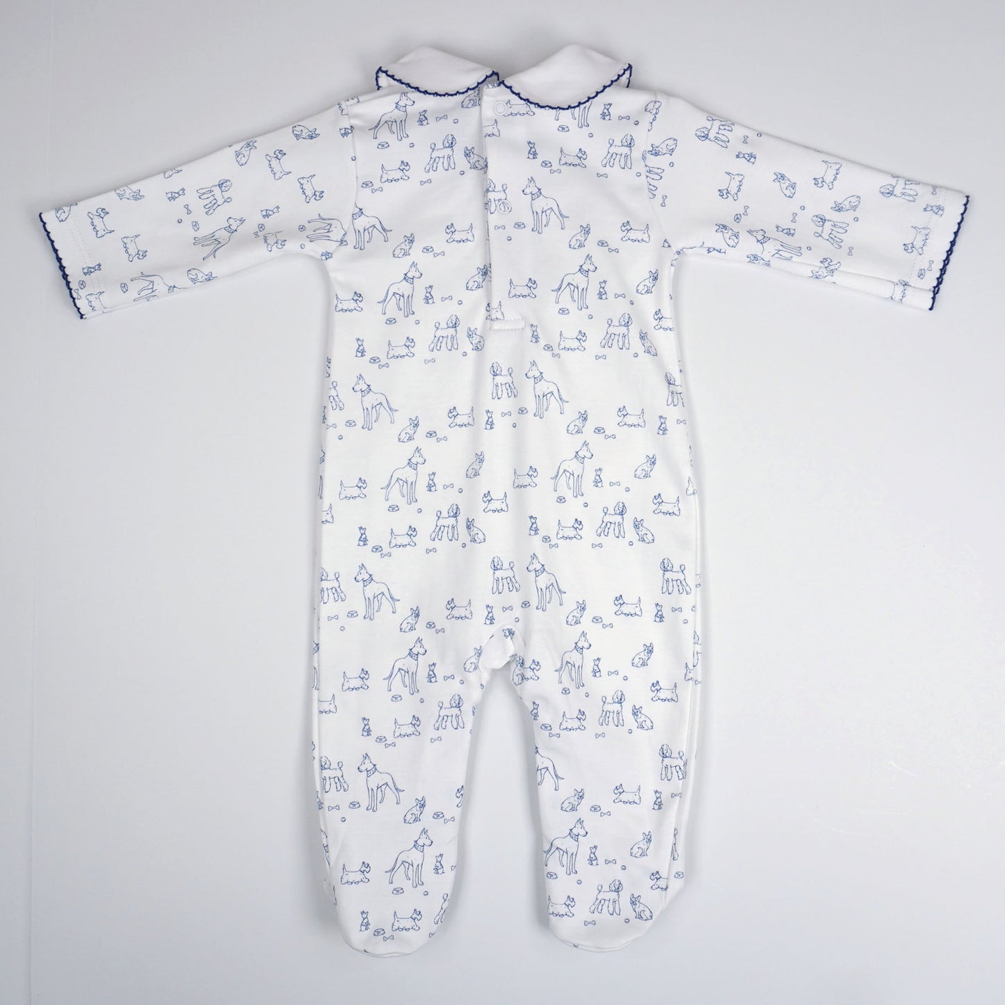 Dogs Print Pima Cotton Baby Footie with Scalloped Collar