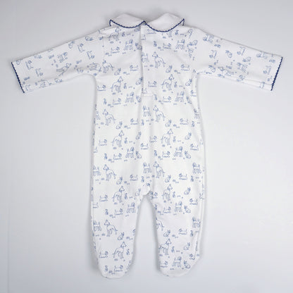 Dogs Print Pima Cotton Baby Footie with Scalloped Collar