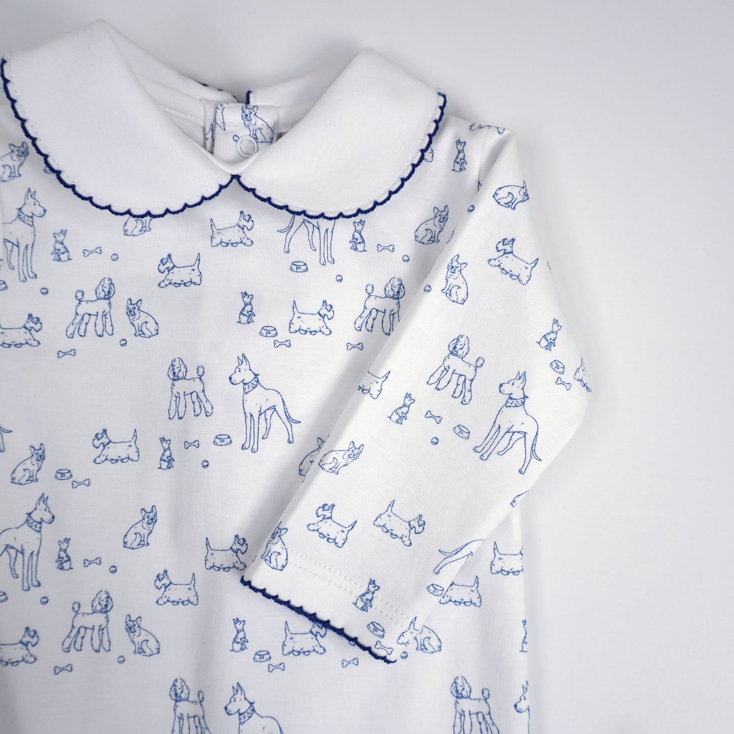 Dogs Print Pima Cotton Baby Footie with Scalloped Collar