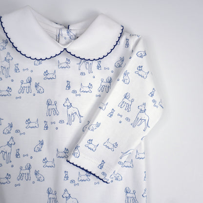 Dogs Print Pima Cotton Baby Footie with Scalloped Collar