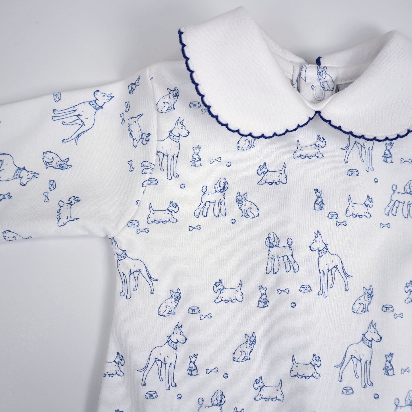 Dogs Print Pima Cotton Baby Footie with Scalloped Collar