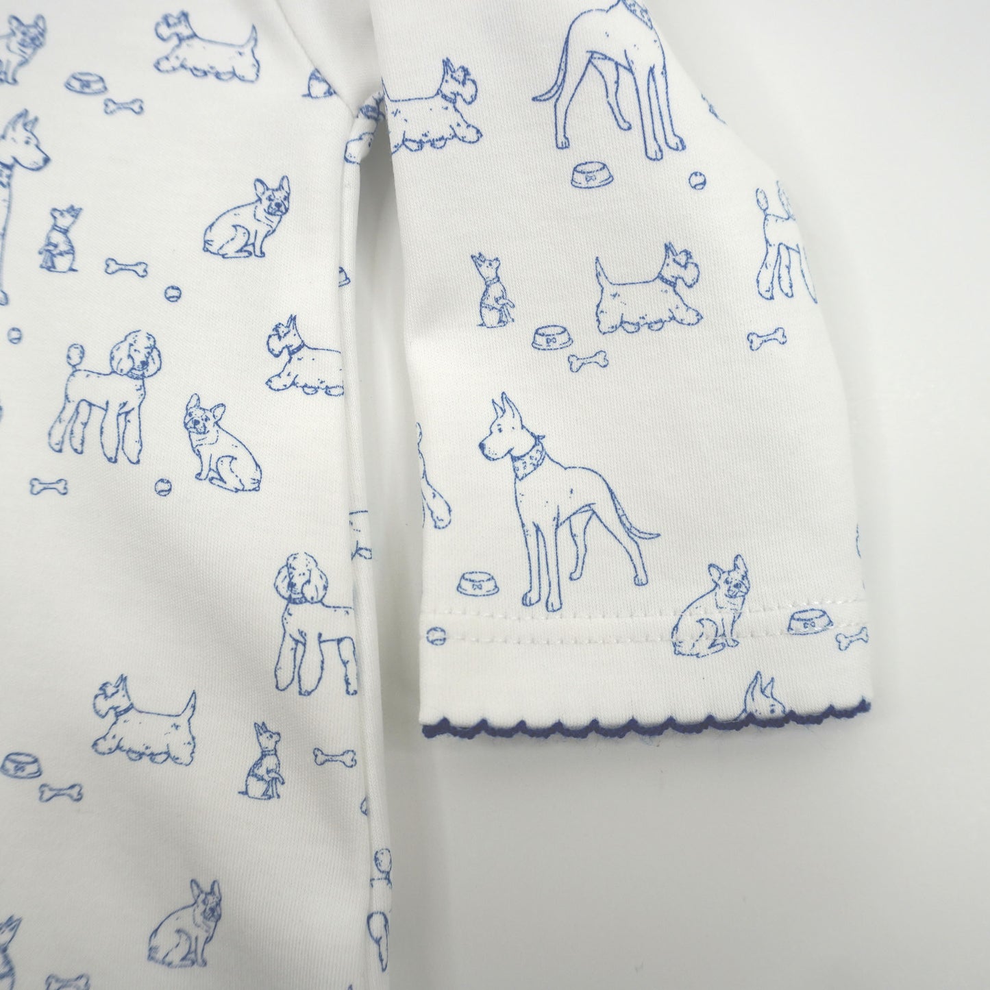 Dogs Print Pima Cotton Baby Footie with Scalloped Collar