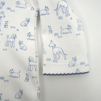 Dogs Print Pima Cotton Baby Footie with Scalloped Collar