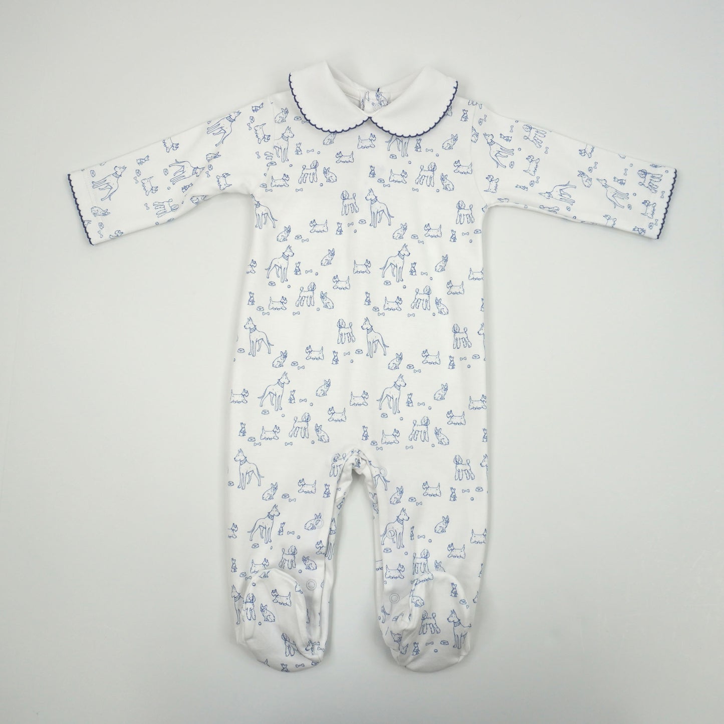 Dogs Print Pima Cotton Baby Footie with Scalloped Collar