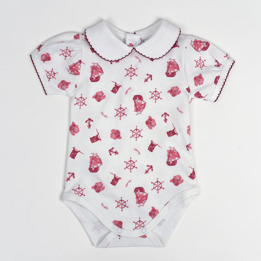 Pirate Print Pima Cotton Baby Onesie with Peter Pan Collar