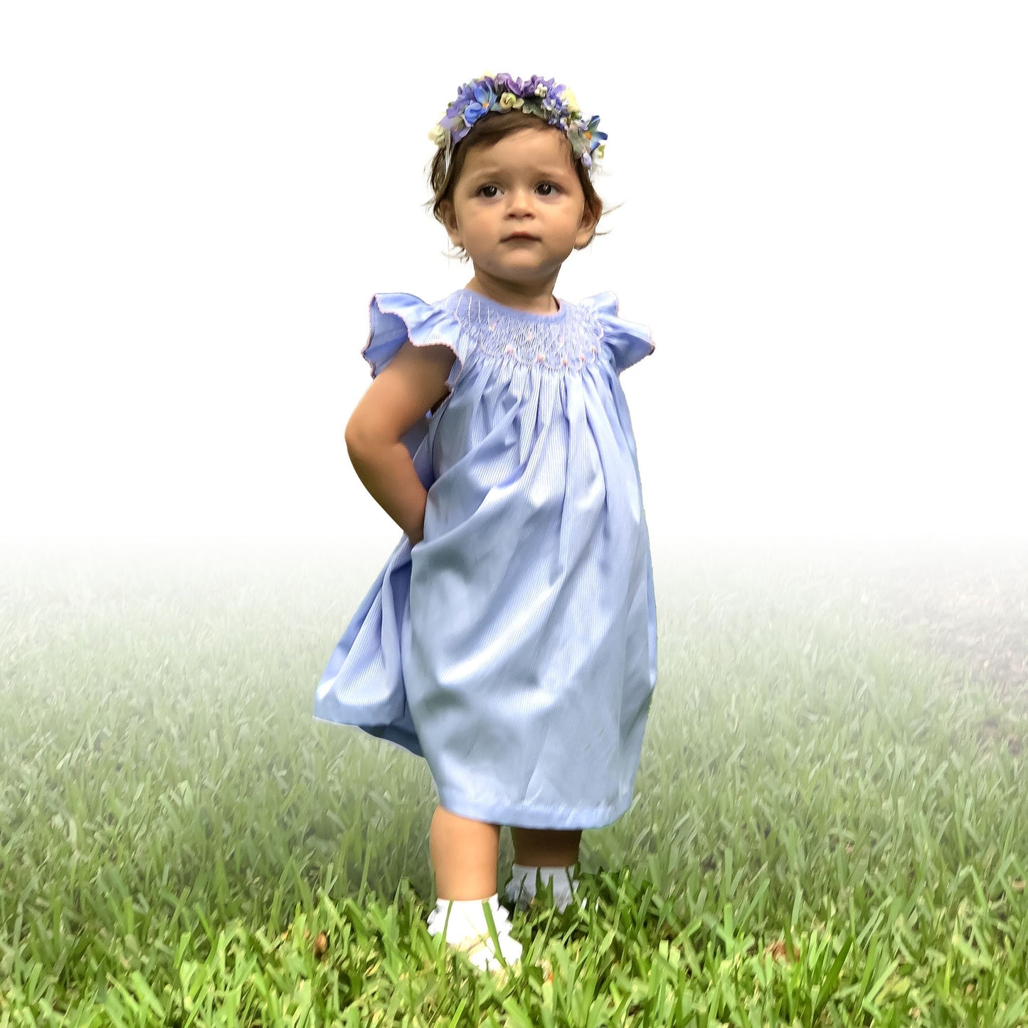 Periwinkle Flutter Sleeve Smocked Dress