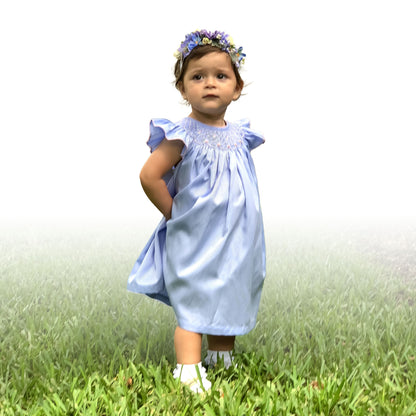 Periwinkle Flutter Sleeve Smocked Dress