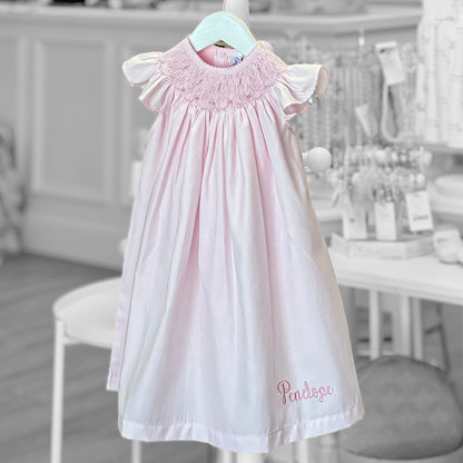 Light Pink Flutter Sleeve Smocked Dress