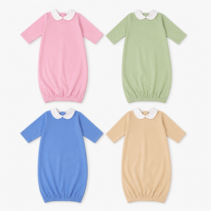 Solid Pima Cotton Baby Gown with White Peter Pan Collar