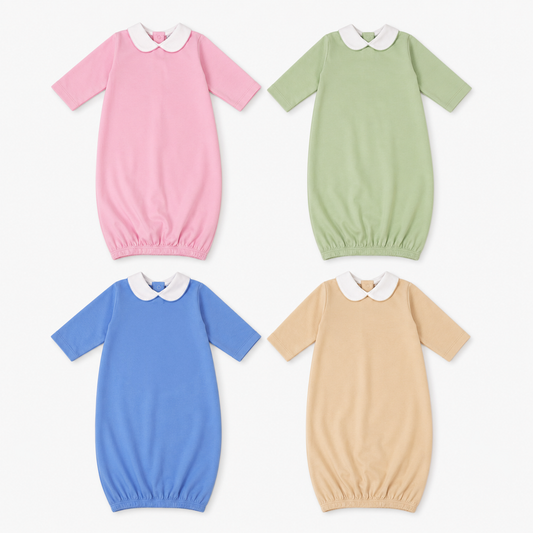 Solid Pima Cotton Baby Gown with White Peter Pan Collar