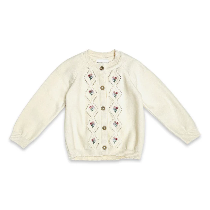 Floral Pointelle Knit Baby Cardigan (Organic Cotton)