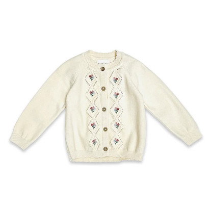 Floral Pointelle Knit Baby Cardigan (Organic Cotton)