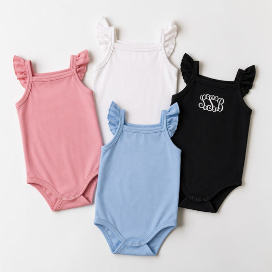 Pima Cotton Ruffle Strap Baby Onesie