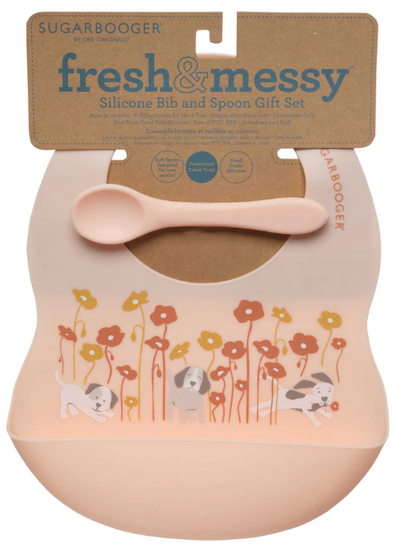 Bib + Spoon Set Puppies & Poppies