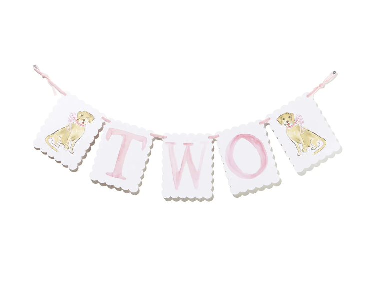 "TWO" Birthday Banner Dogs - pink