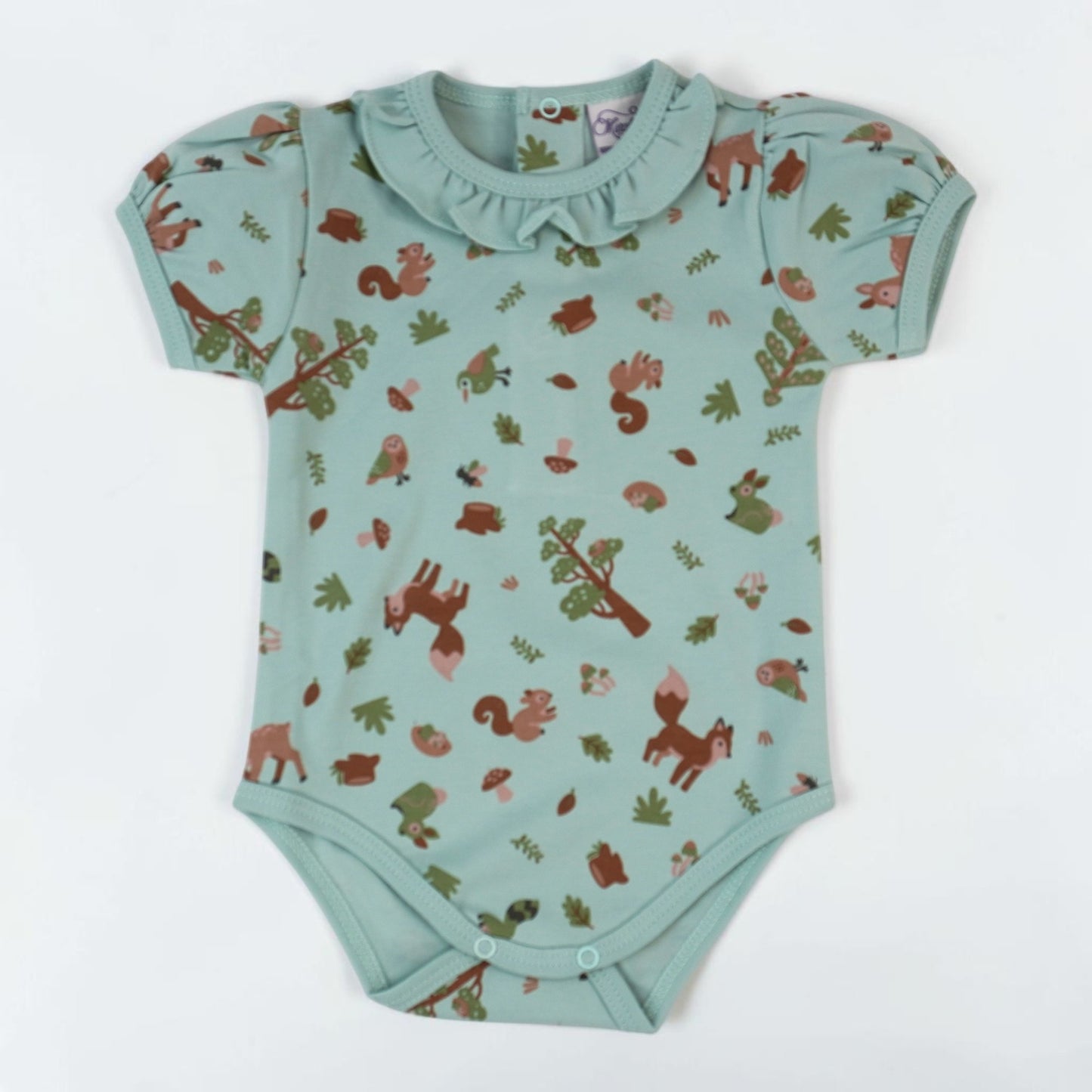 Woodland Pima Cotton Baby Bodysuit with Ruffled Collar