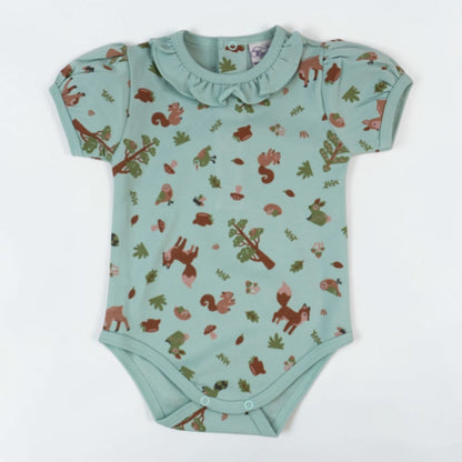 Woodland Pima Cotton Baby Bodysuit with Ruffled Collar