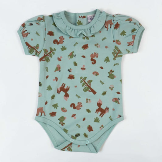Woodland Pima Cotton Baby Bodysuit with Ruffled Collar