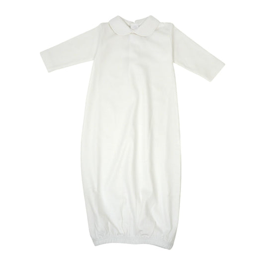 White Pima Cotton Baby Gown with Matching Piping