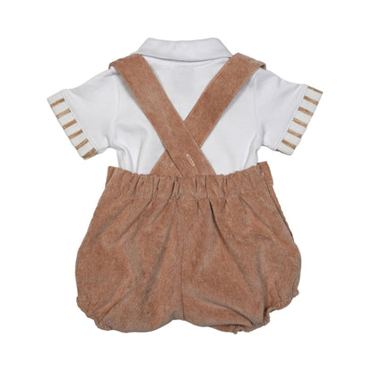 Corduroy Romper & Pima Cotton Polo Set - Camel
