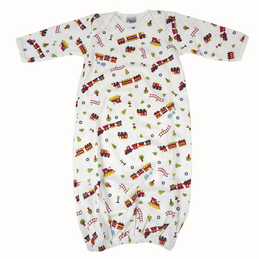 Trains Print Pima Cotton Baby Gown