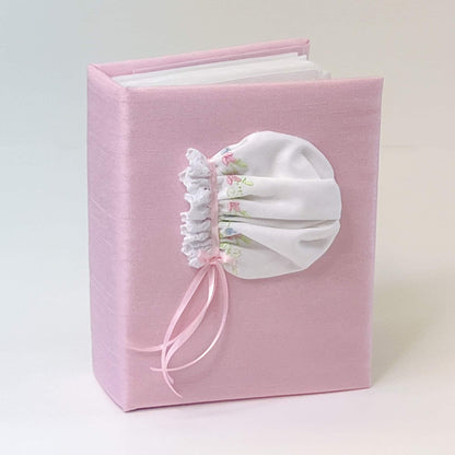 Swiss Batiste Girl Bonnet with Flowers – Small Hardbound Photo Album (Shantung)
