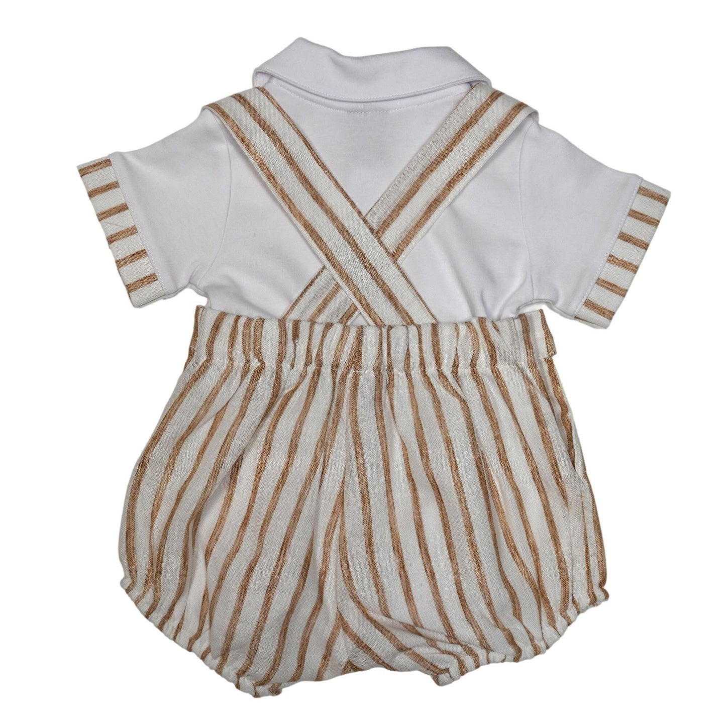 Boy Striped Linen Romper Shorts with Polo