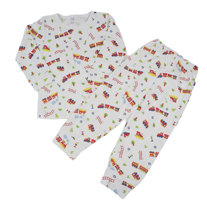 Trains Pima Cotton Long Sleeve Shirt & Pant Outfit for Kids