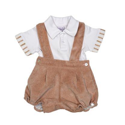 Corduroy Romper & Pima Cotton Polo Set - Camel
