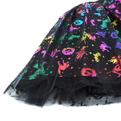Kids' Halloween Tutu: Black Skirt with Multicolor Designs (2T-5Y)