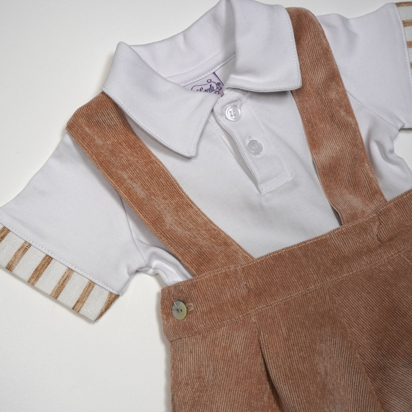 Corduroy Romper & Pima Cotton Polo Set - Camel