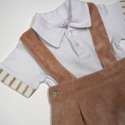 Corduroy Romper & Pima Cotton Polo Set - Camel