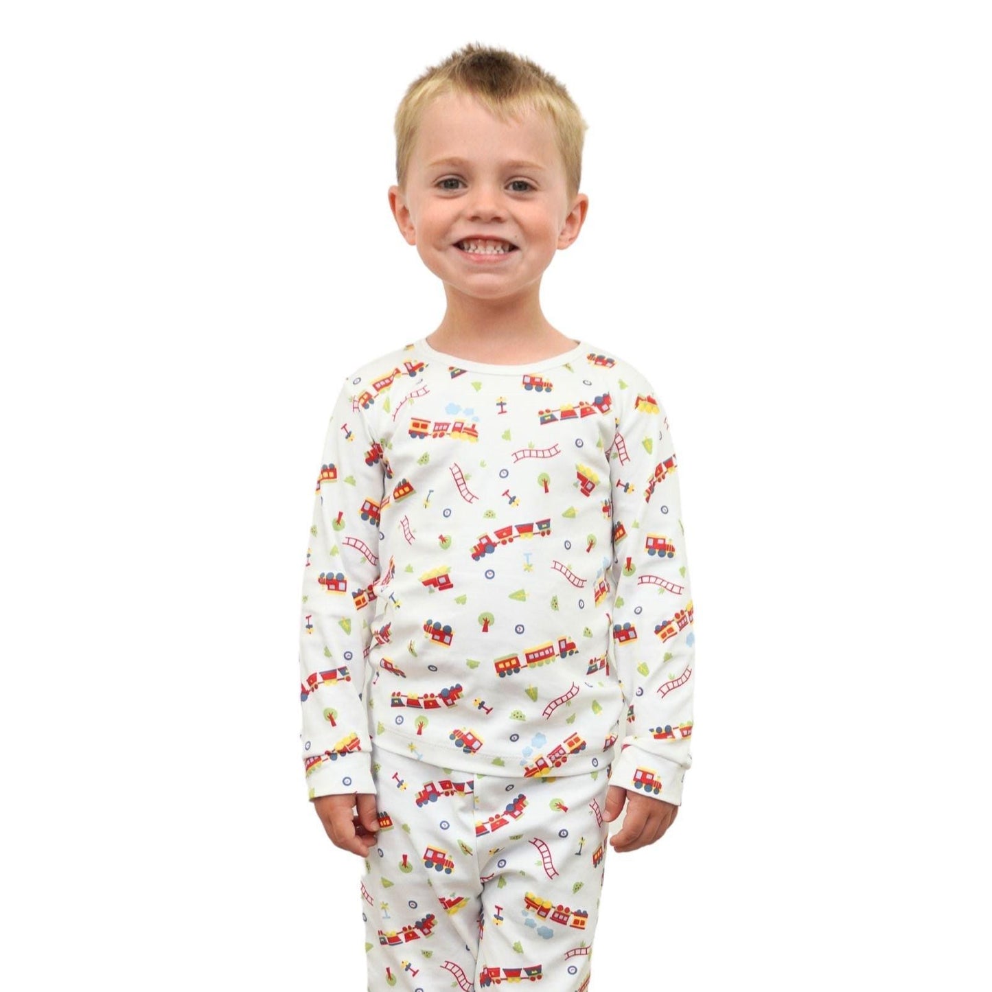 Trains Pima Cotton Long Sleeve Shirt & Pant Outfit for Kids
