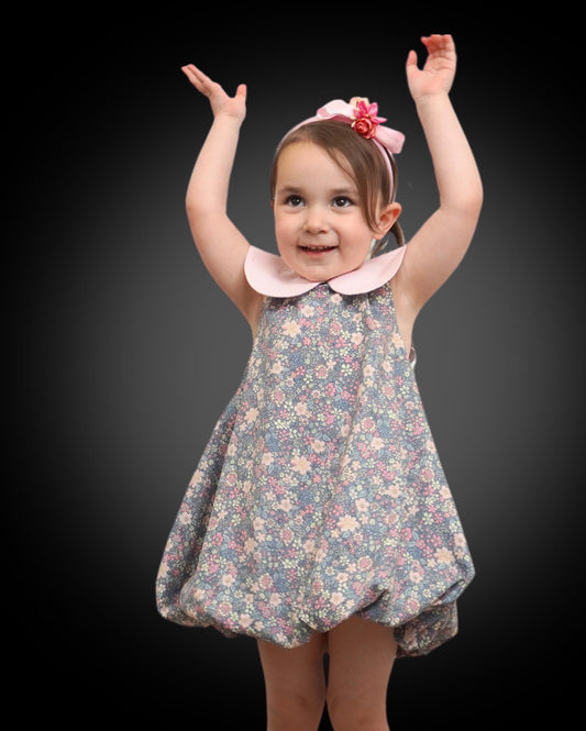 Sleeveless Peter Pan Collar Bubble Dress Gray Garden