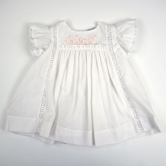 White Embroidered Floral Ruffle Sleeve Dress