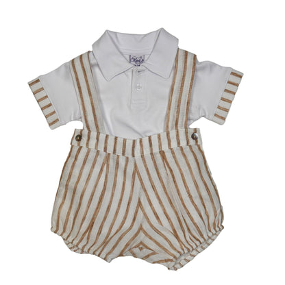 Boy Striped Linen Romper Shorts with Polo