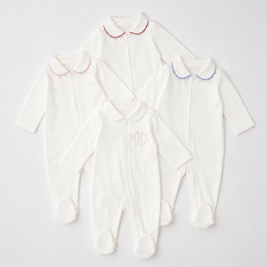 White Pima Cotton Peter Pan Collar Footie